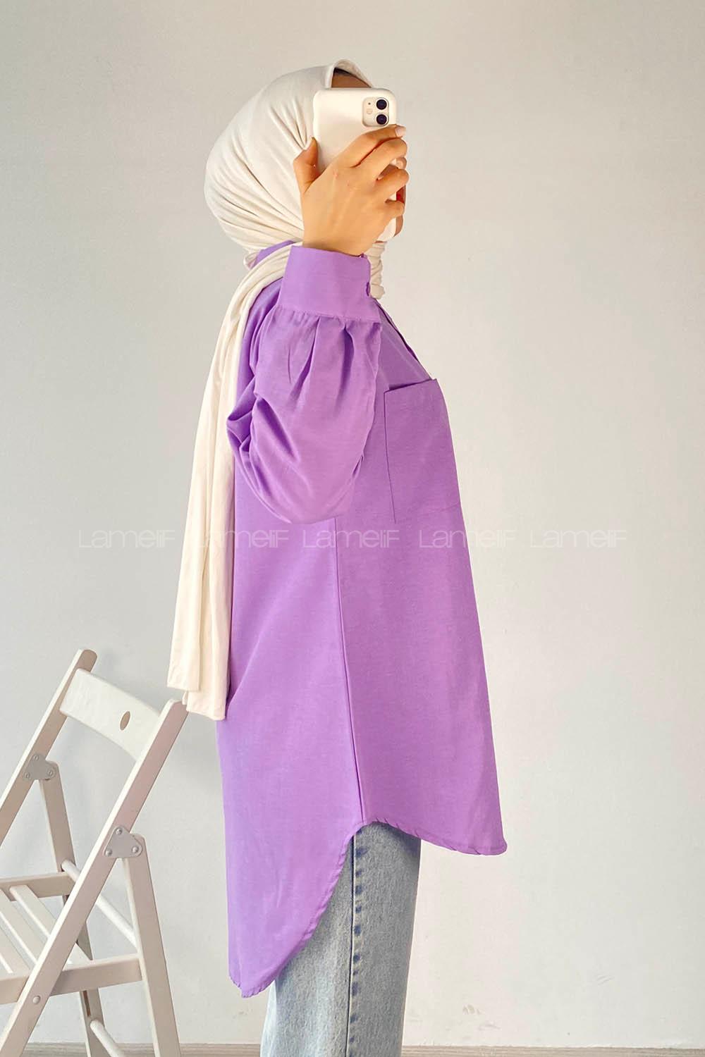 Modalamelif Tek Cep Detaylı Boyfriend Gömlek Lila