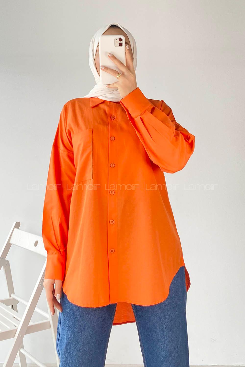 Modalamelif Tek Cep Detaylı Boyfriend Gömlek Turuncu