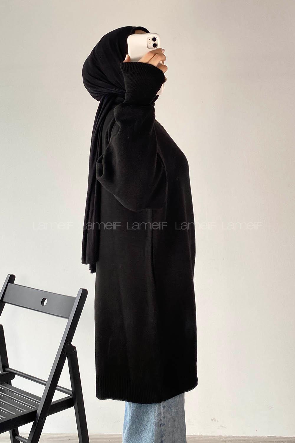 Modalamelif Zincir Kolyeli Triko Tunik Siyah