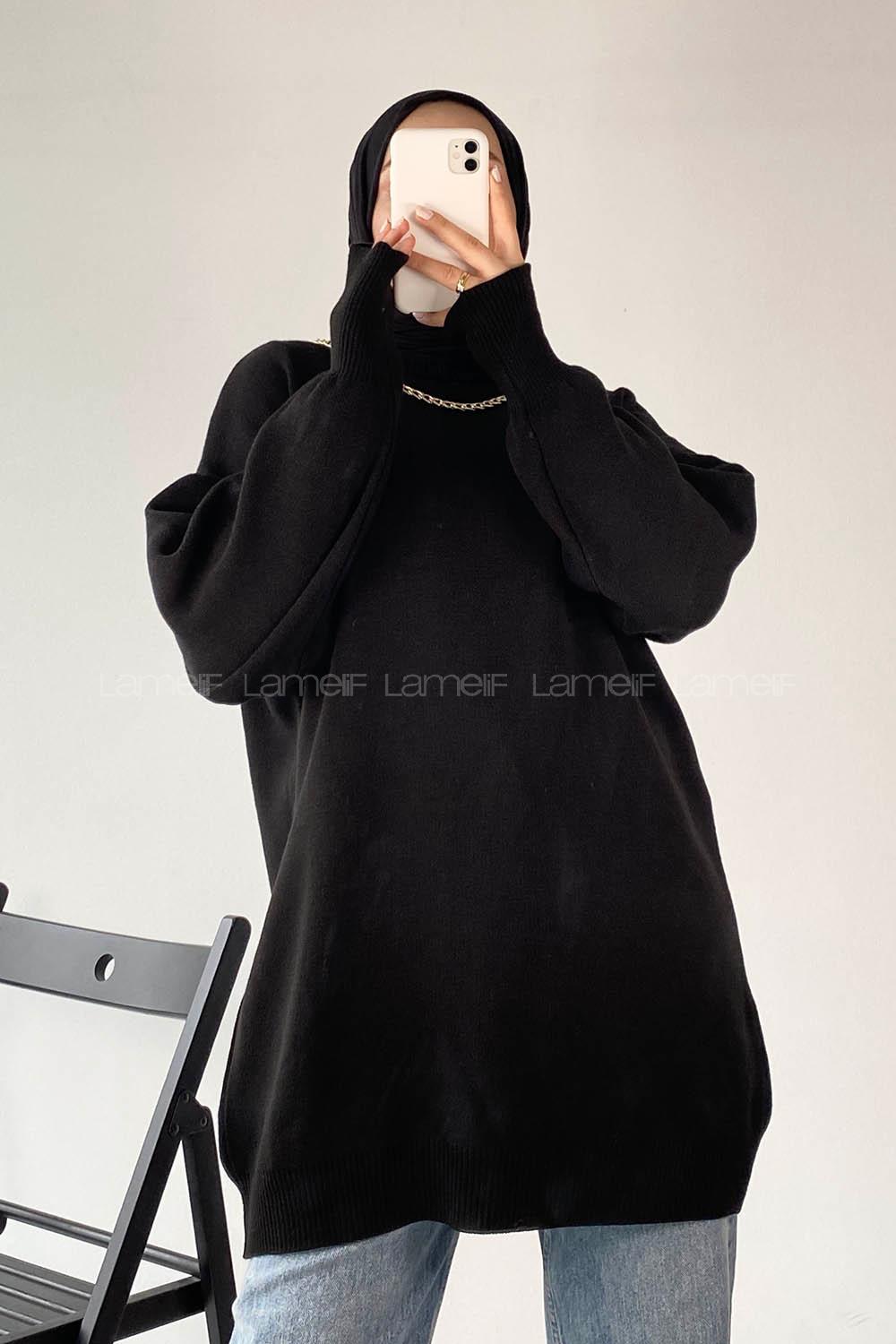 Modalamelif Zincir Kolyeli Triko Tunik Siyah