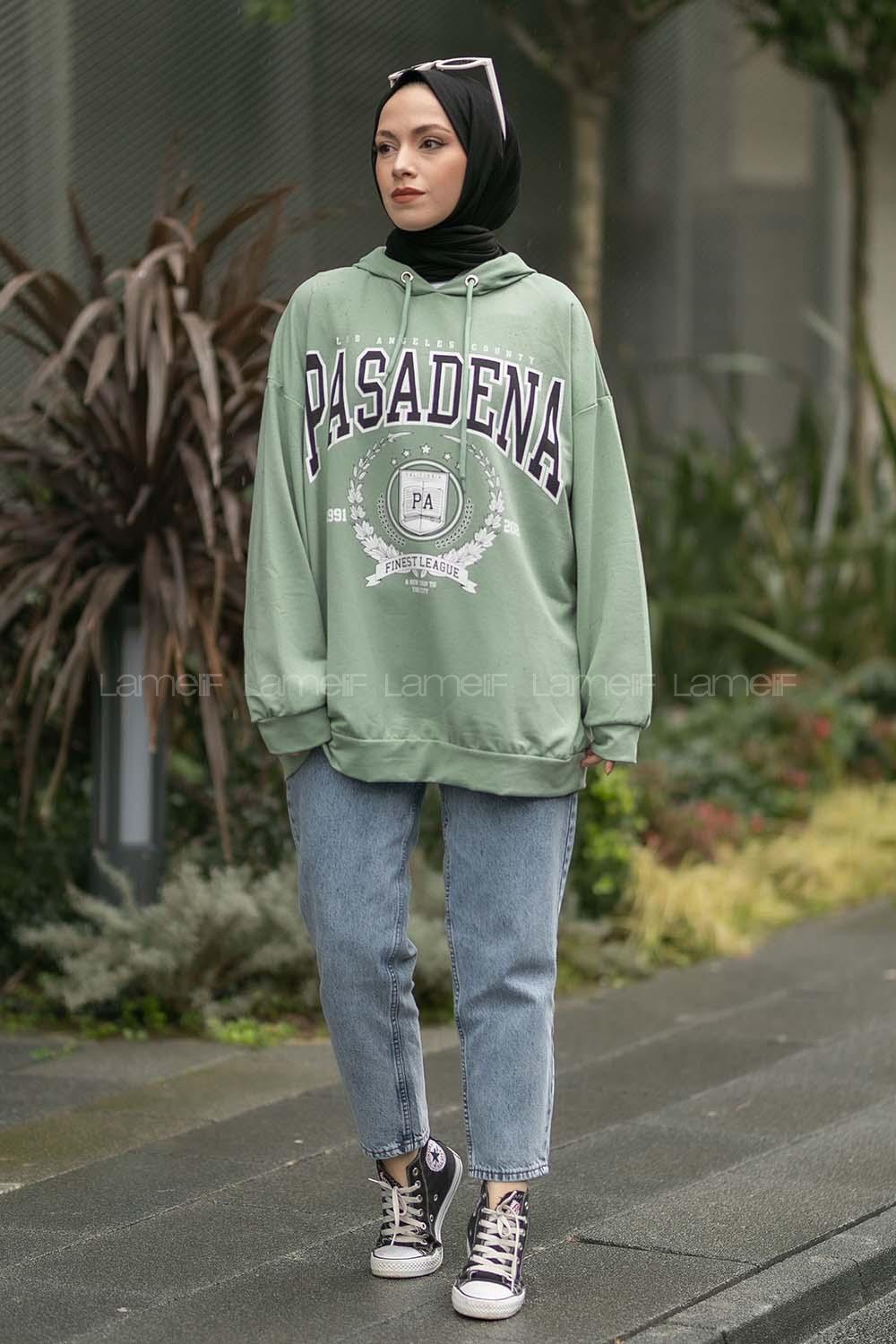 Modalamelif Pasadena Yazı Baskılı Kapüşonlu Sweat Çağla Yeşili