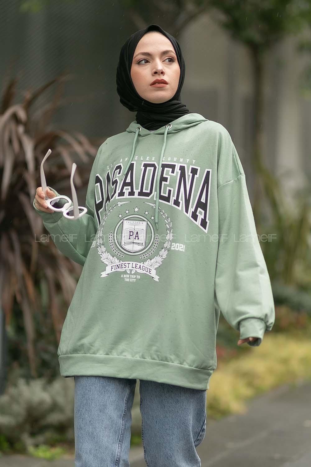 Modalamelif Pasadena Yazı Baskılı Kapüşonlu Sweat Çağla Yeşili