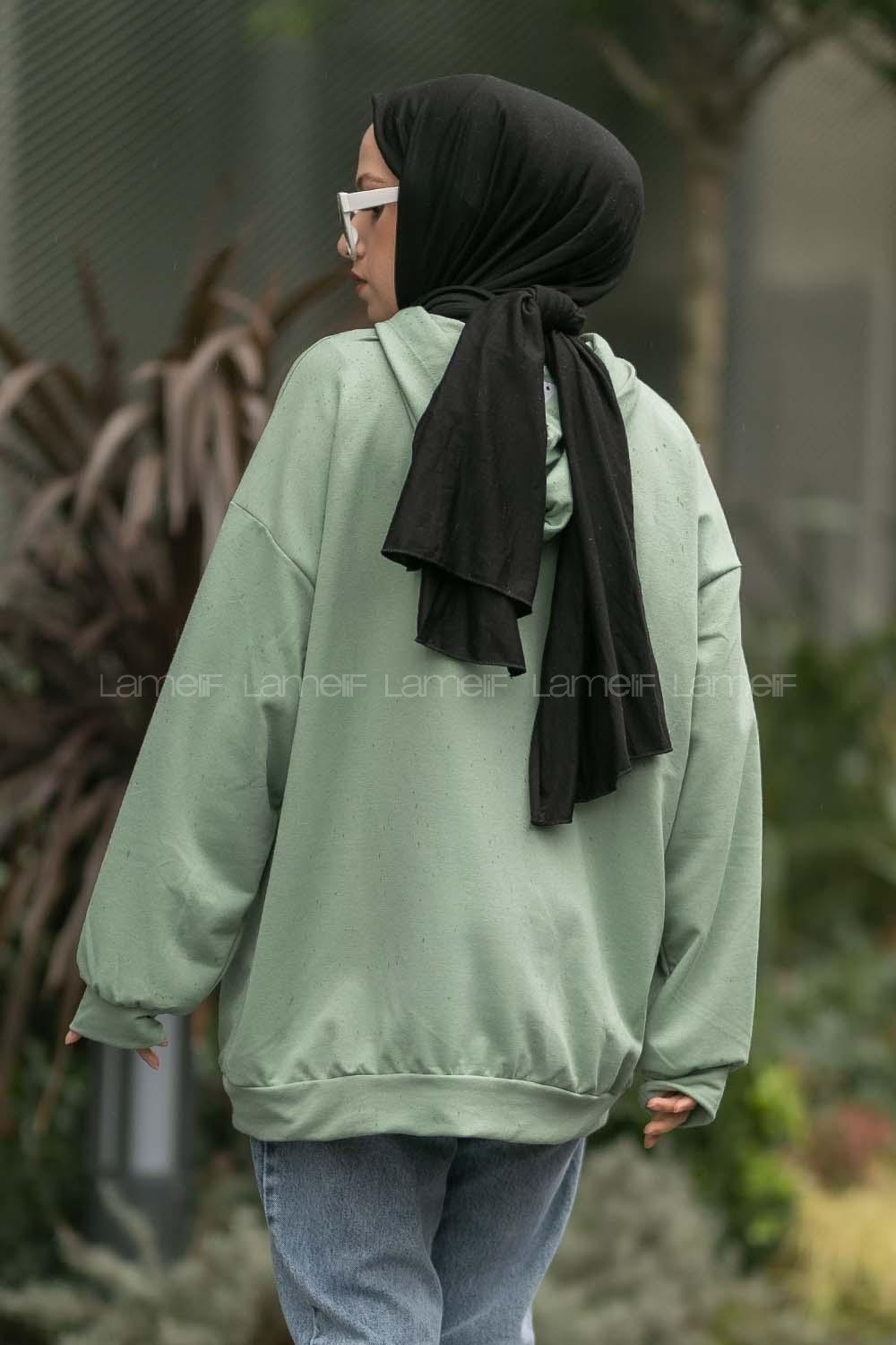 Modalamelif Pasadena Yazı Baskılı Kapüşonlu Sweat Çağla Yeşili