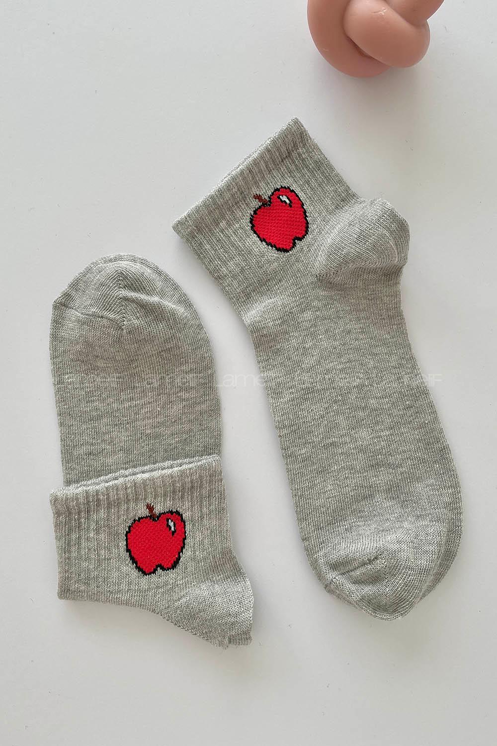 Modalamelif Elma Desenli Gri Tenis Çorap