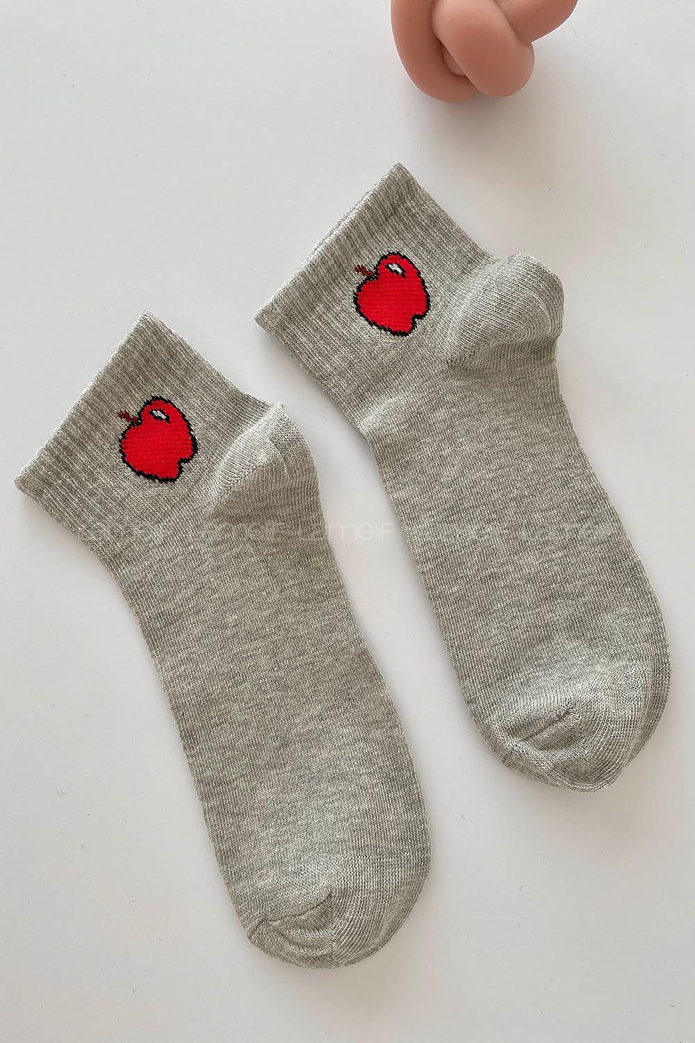 Modalamelif Elma Desenli Gri Tenis Çorap