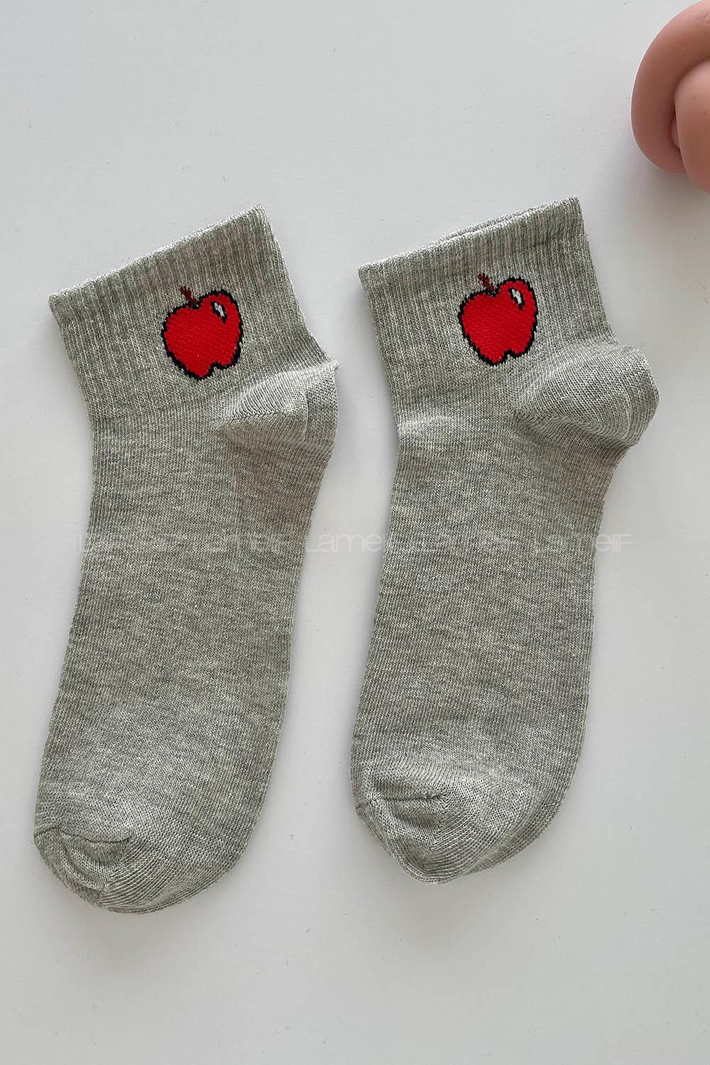 Modalamelif Elma Desenli Gri Tenis Çorap