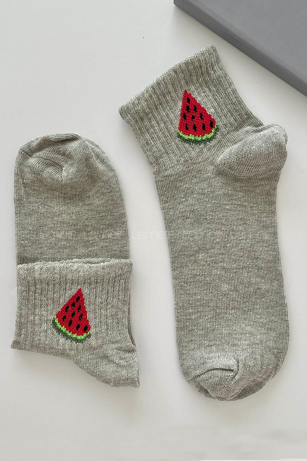 Modalamelif Karpuz Desenli Gri Tenis Çorap