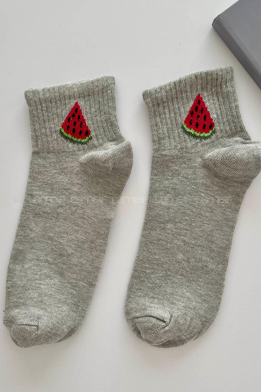 Modalamelif Karpuz Desenli Gri Tenis Çorap