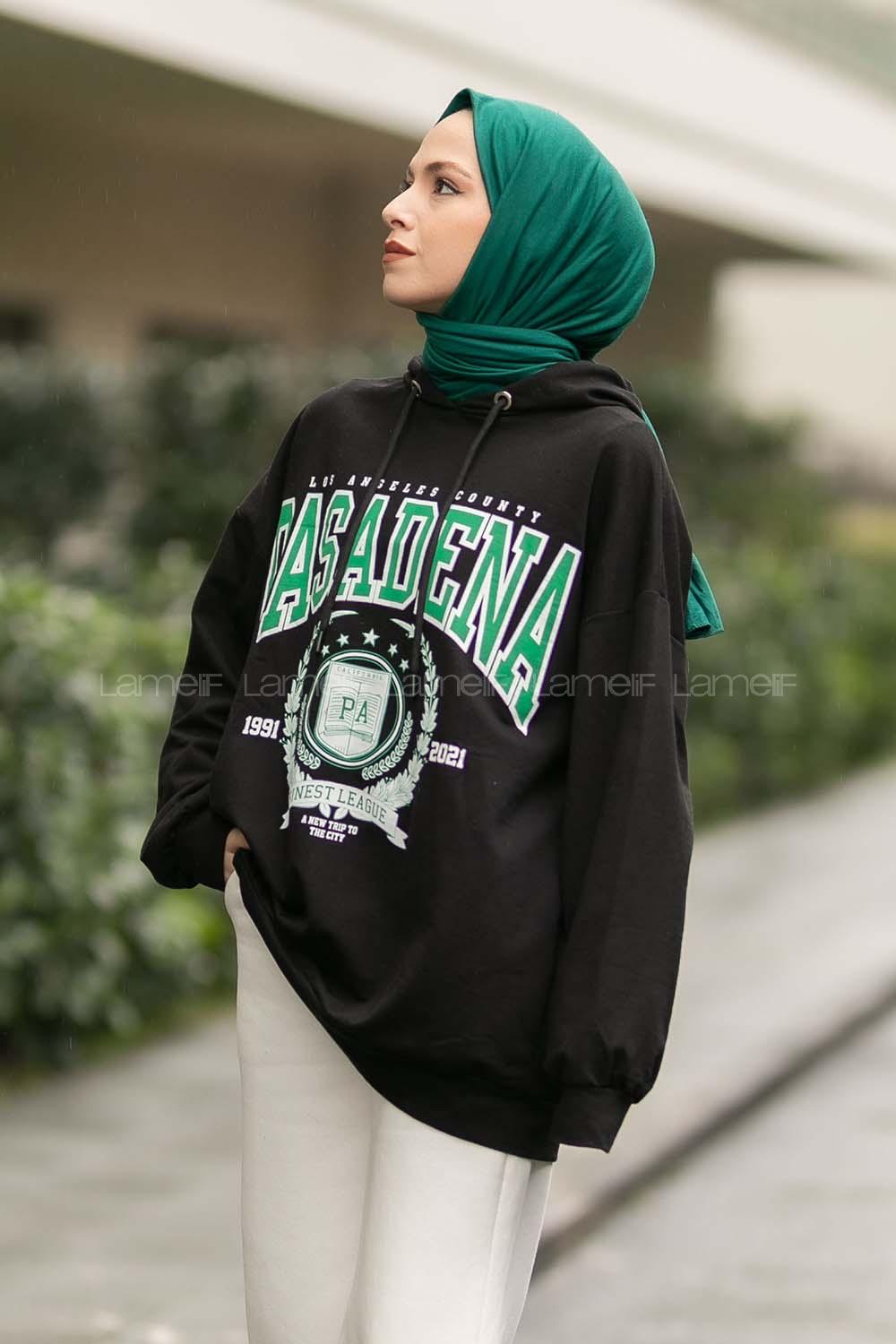 Modalamelif Pasadena Yazı Baskılı Kapüşonlu Sweat Siyah