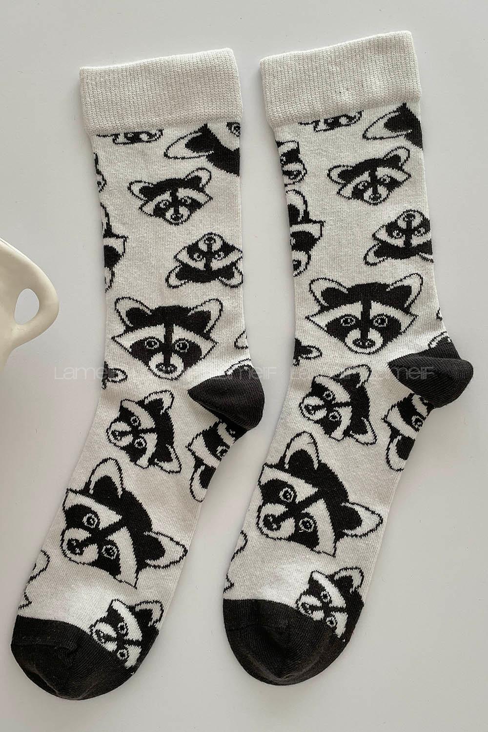 Modalamelif Rakun Baskılı Kolej Çorap