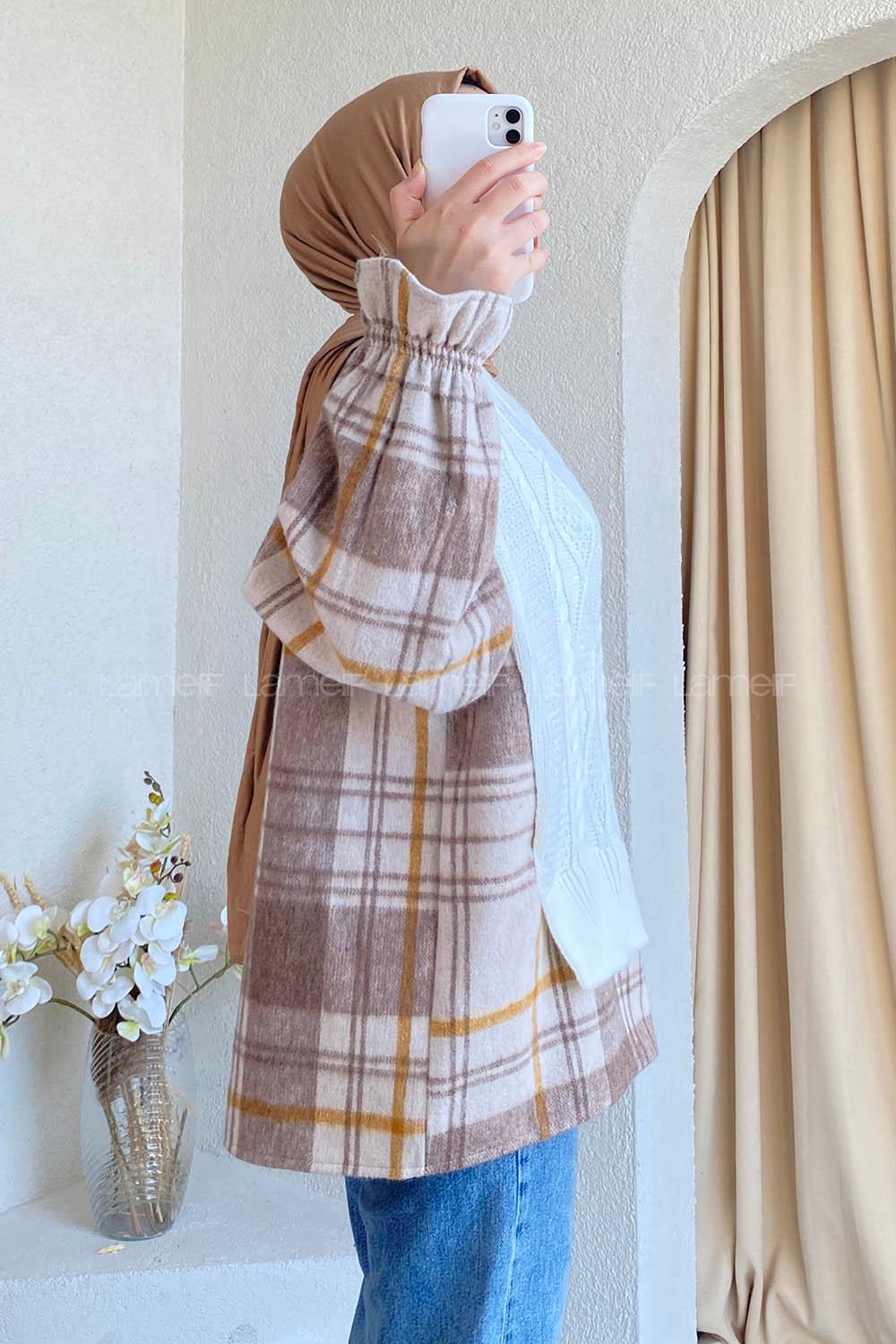 Modalamelif Oduncu Triko Garnili Kazak Beyaz-Kahve