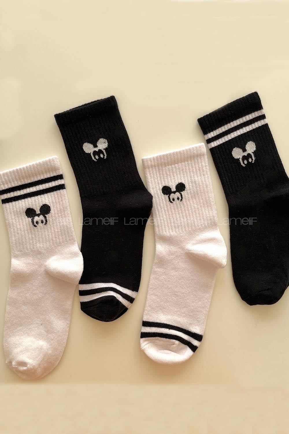 Modalamelif Karikatür Baskılı Kolej Çorap Seti 4lü Paket