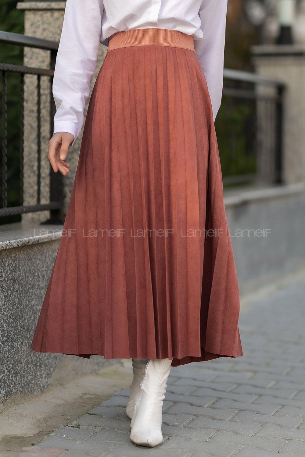 Modalamelif Piliseli Süet Etek Gül