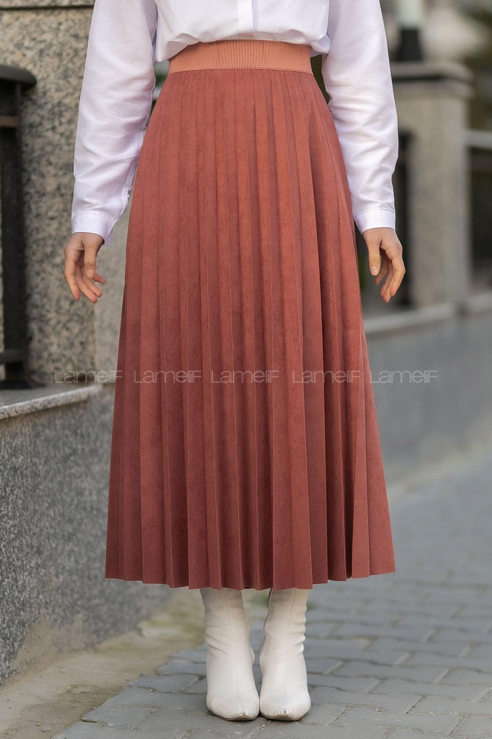 Modalamelif Piliseli Süet Etek Gül