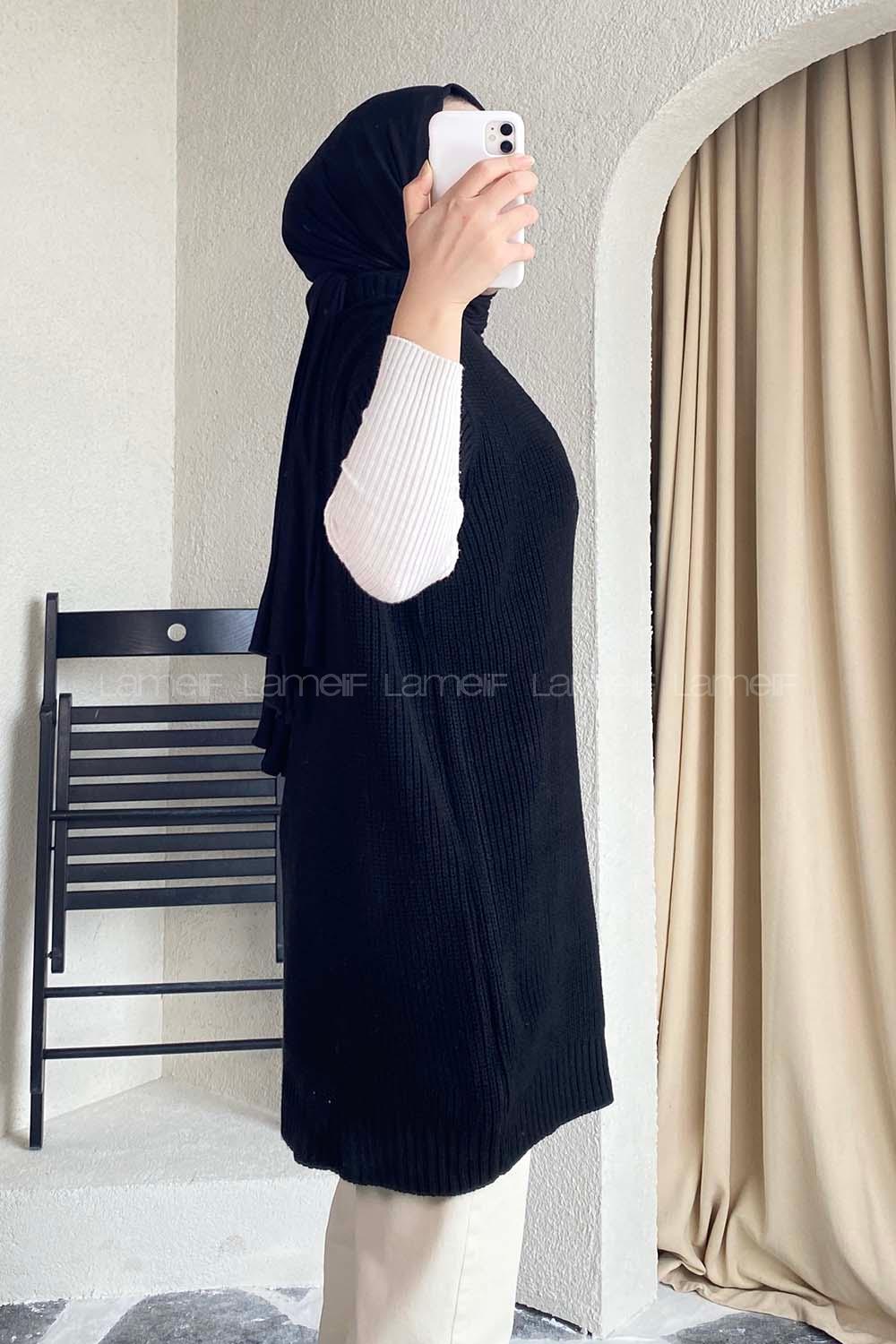 Modalamelif V Yaka Triko Süveter Siyah