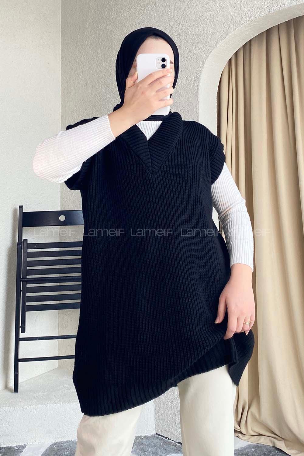 Modalamelif V Yaka Triko Süveter Siyah