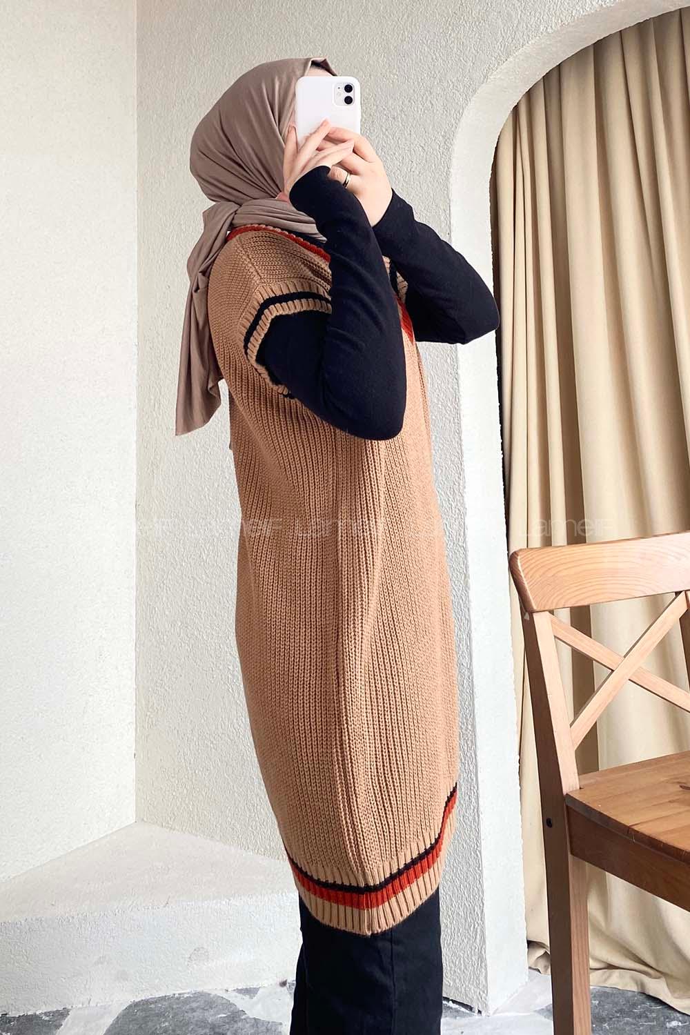 Modalamelif Yaka Renk Garnili Süveter Sütlükahve