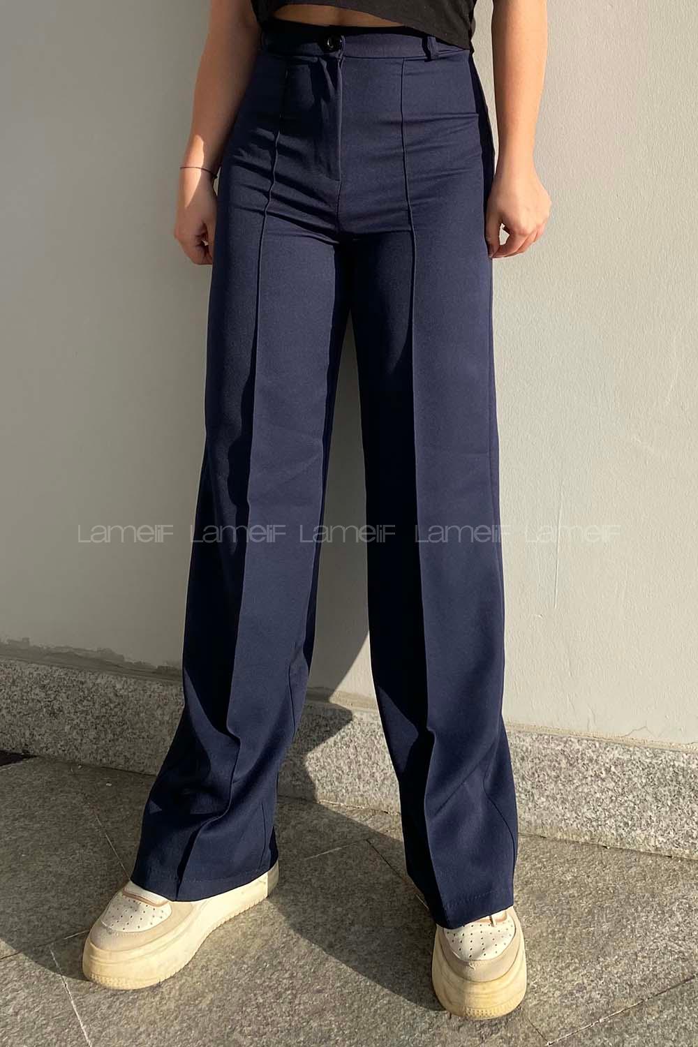 Lamelif Çımalı Bol Paça Pantolon Lacivert