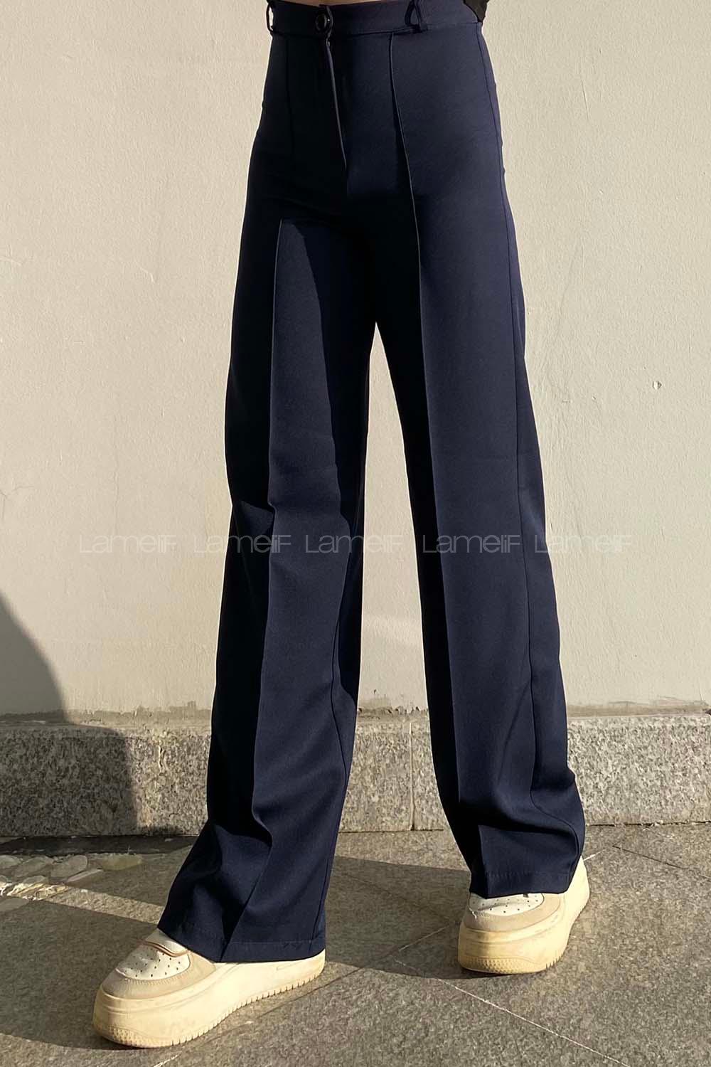 Lamelif Çımalı Bol Paça Pantolon Lacivert