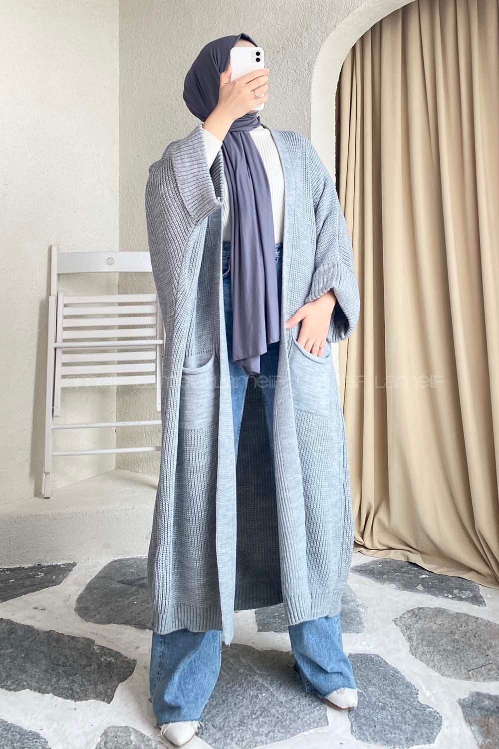 Modalamelif Selanik Çift Cepli Salaş Hırka Gri