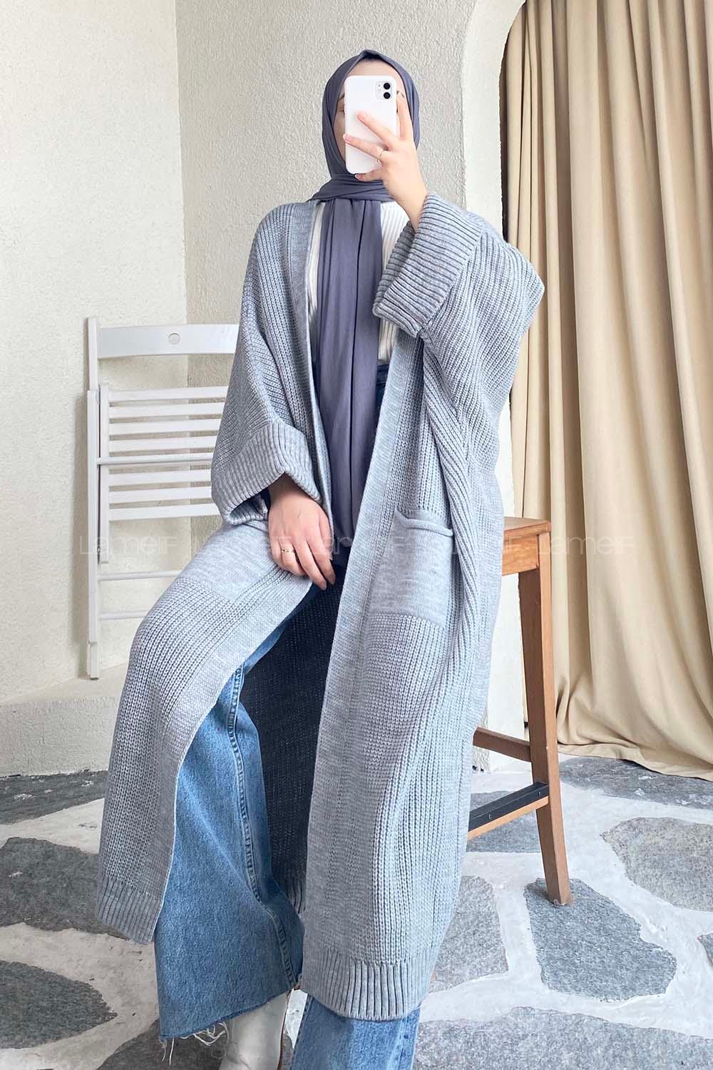 Modalamelif Selanik Çift Cepli Salaş Hırka Gri