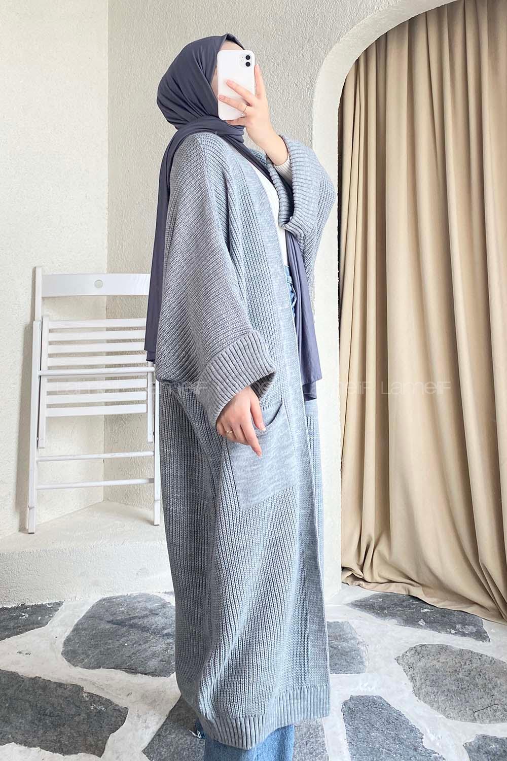 Modalamelif Selanik Çift Cepli Salaş Hırka Gri