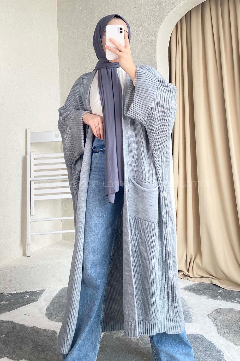 Modalamelif Selanik Çift Cepli Salaş Hırka Gri