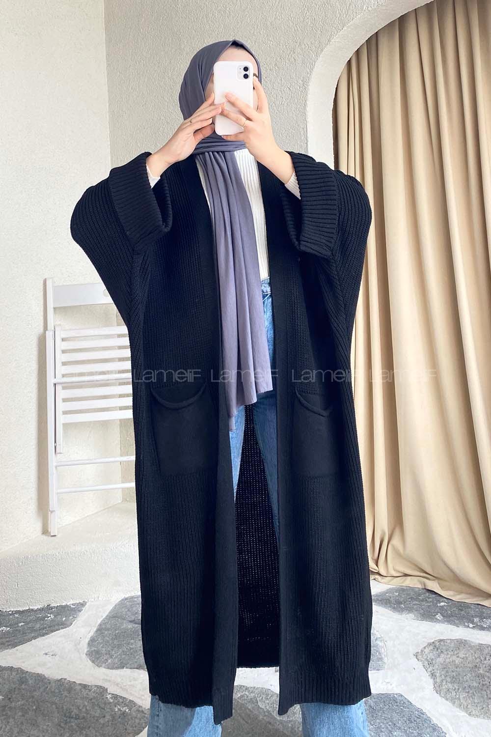 Modalamelif Selanik Çift Cepli Salaş Hırka Siyah