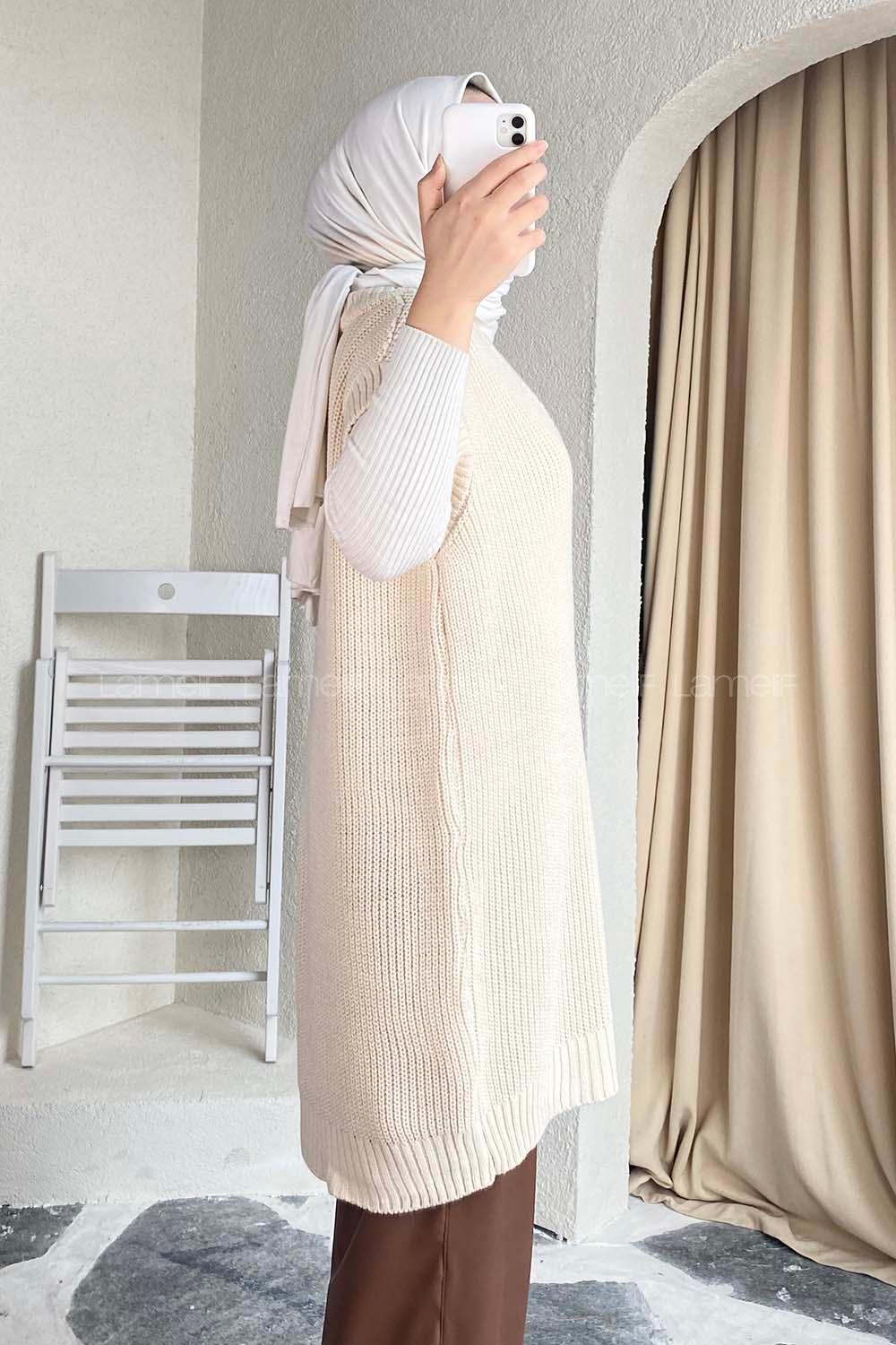 Modalamelif V Yaka Triko Süveter Bej