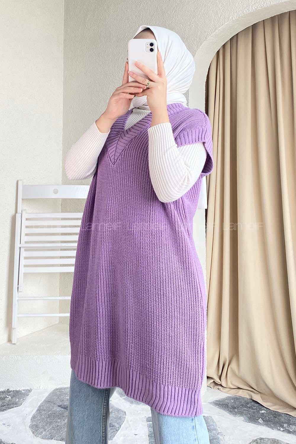 Modalamelif V Yaka Triko Süveter Lila