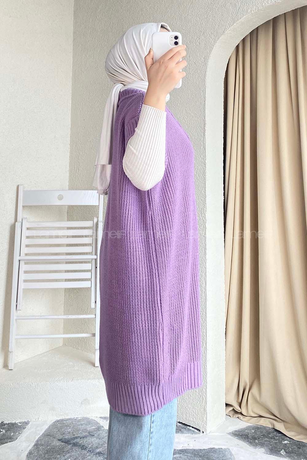 Modalamelif V Yaka Triko Süveter Lila