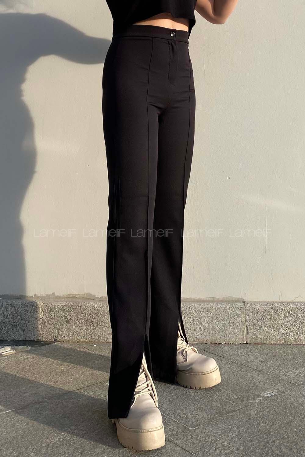 Modalamelif Yırtmaç Detaylı Havuç Paça Pantolon  Siyah