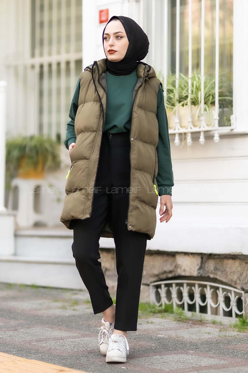 Modalamelif Arkası Lastikli Şişme Yelek Haki