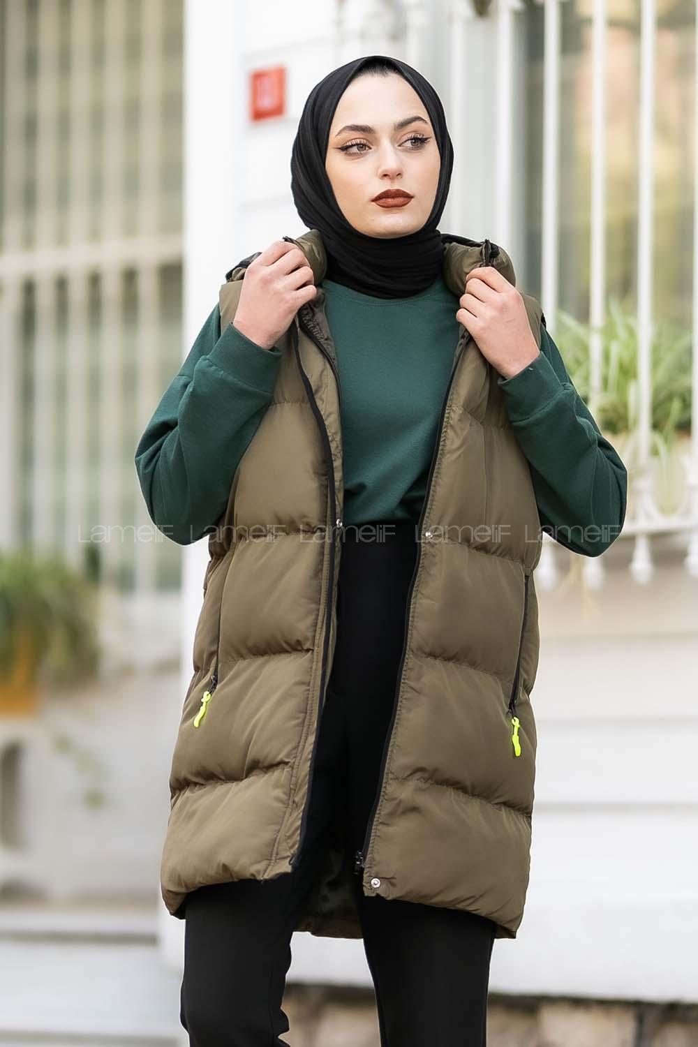 Modalamelif Arkası Lastikli Şişme Yelek Haki