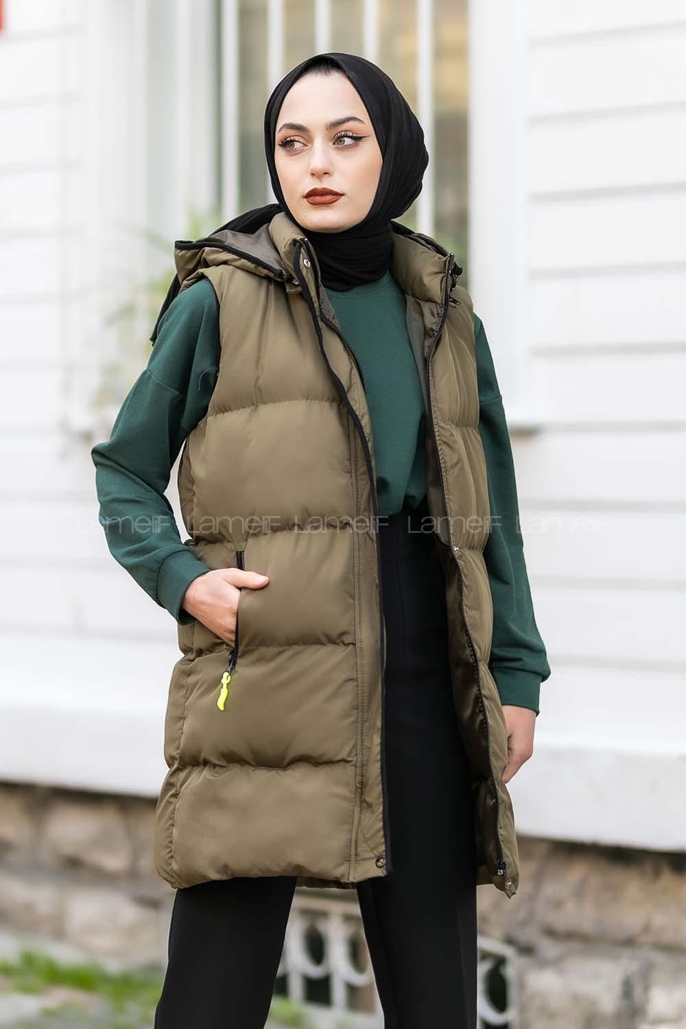 Modalamelif Arkası Lastikli Şişme Yelek Haki