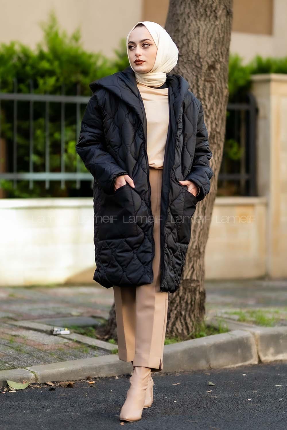 Modalamelif Kapitone Model Çift Cep Detaylı Mont Siyah