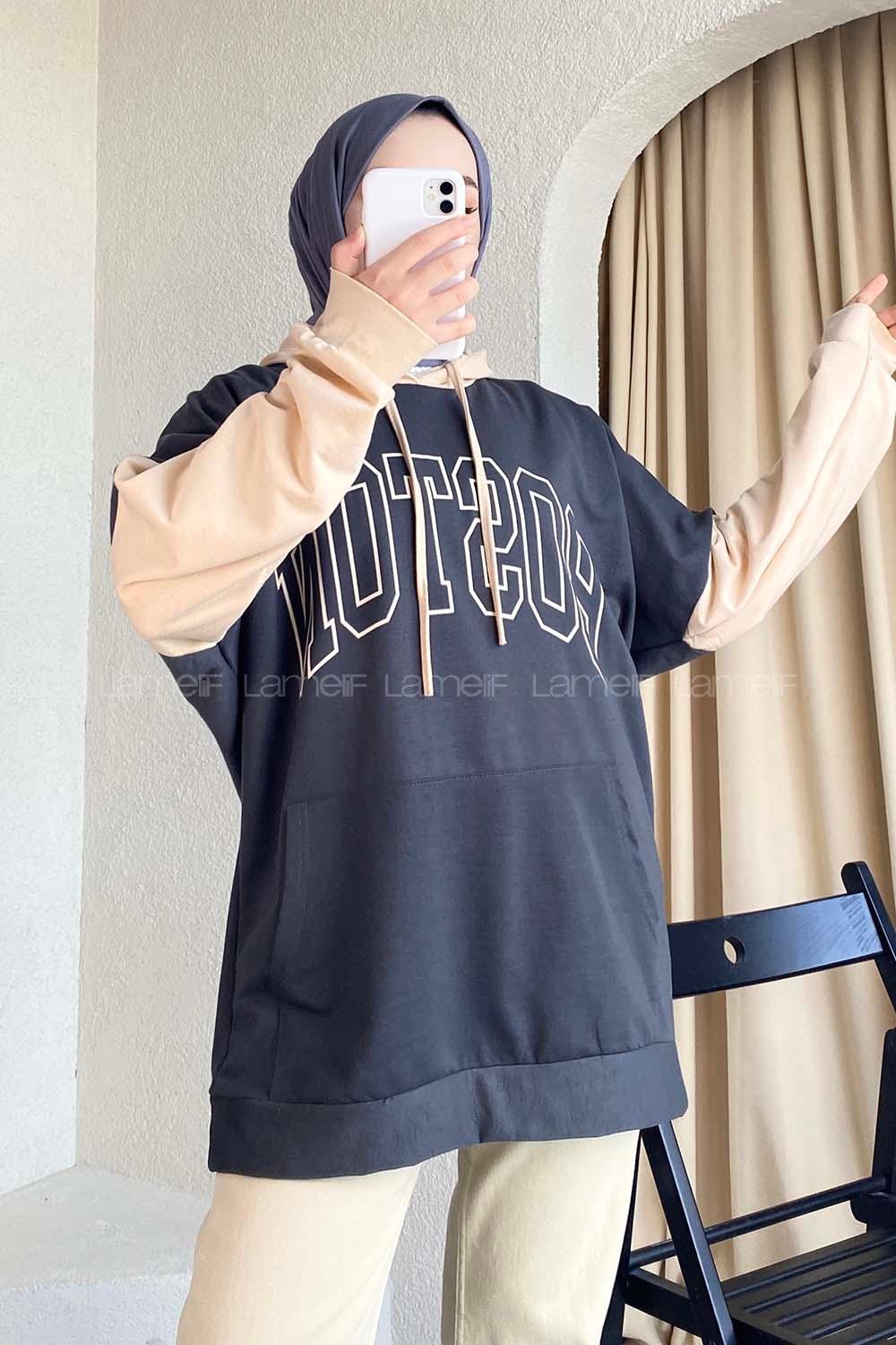 Modalamelif Boston Baskılı Garnili Sweat Füme