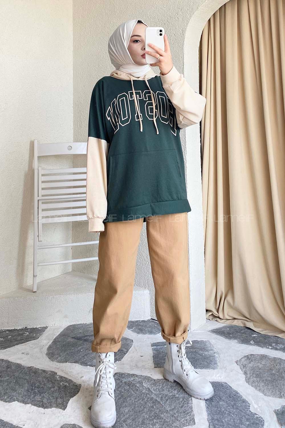 Modalamelif Boston Baskılı Garnili Sweat Zümrüt