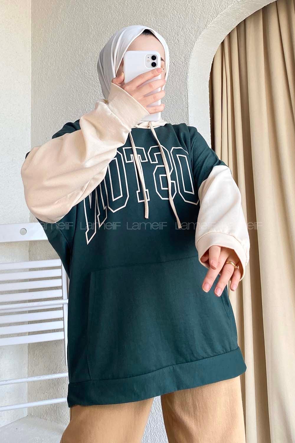 Modalamelif Boston Baskılı Garnili Sweat Zümrüt