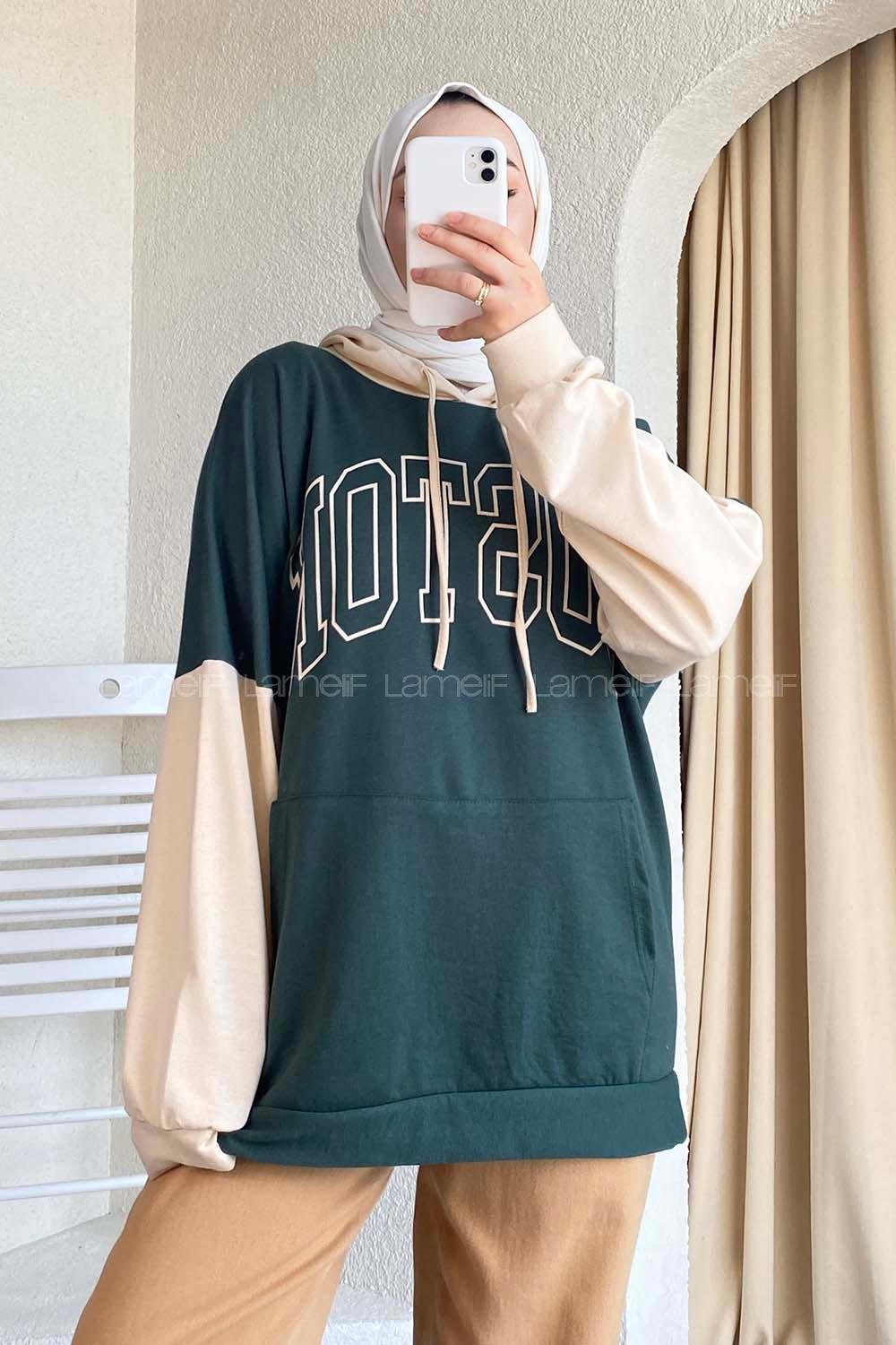 Modalamelif Boston Baskılı Garnili Sweat Zümrüt