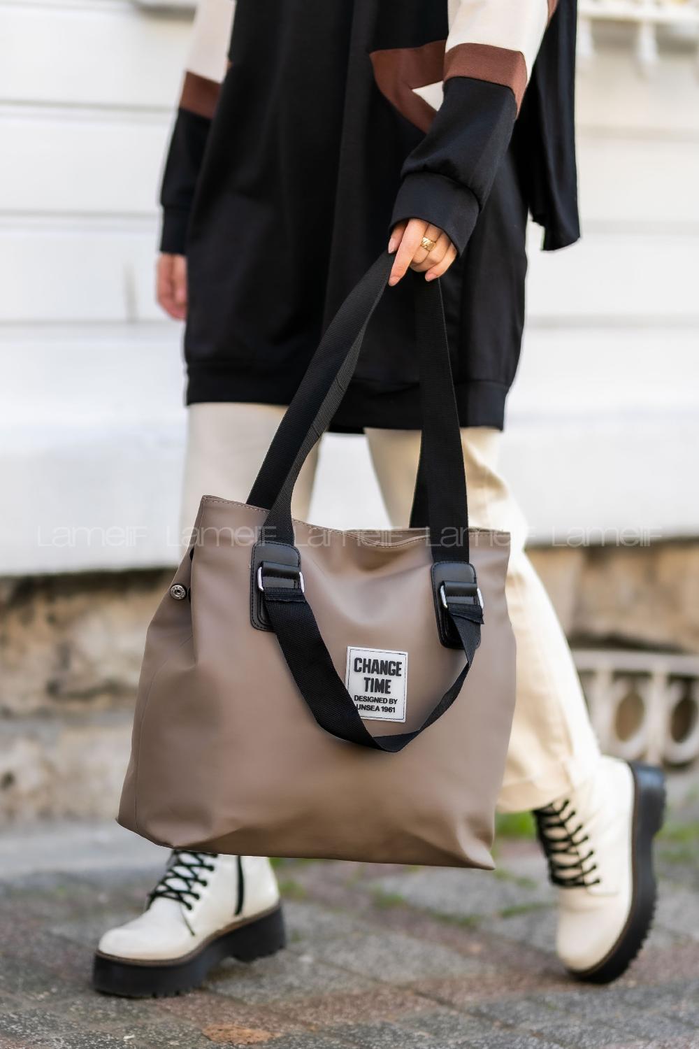 Modalamelif  Çıtçıt Detaylı Büyük Çanta Soft Kahve