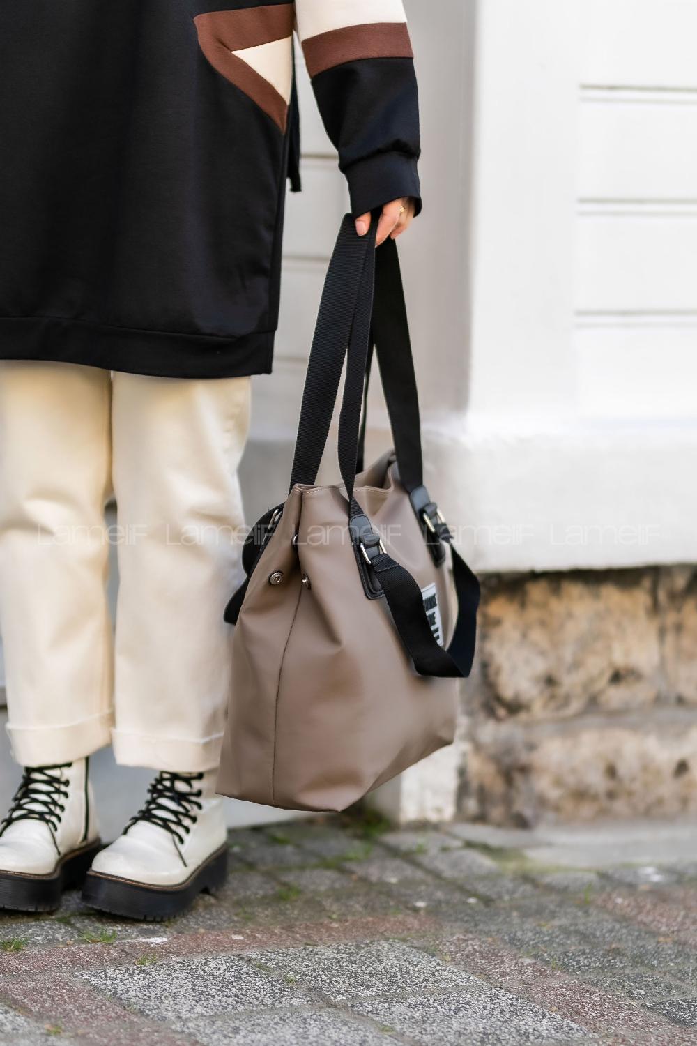 Modalamelif  Çıtçıt Detaylı Büyük Çanta Soft Kahve