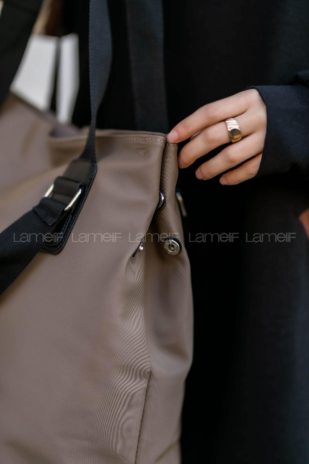 Modalamelif  Çıtçıt Detaylı Büyük Çanta Soft Kahve