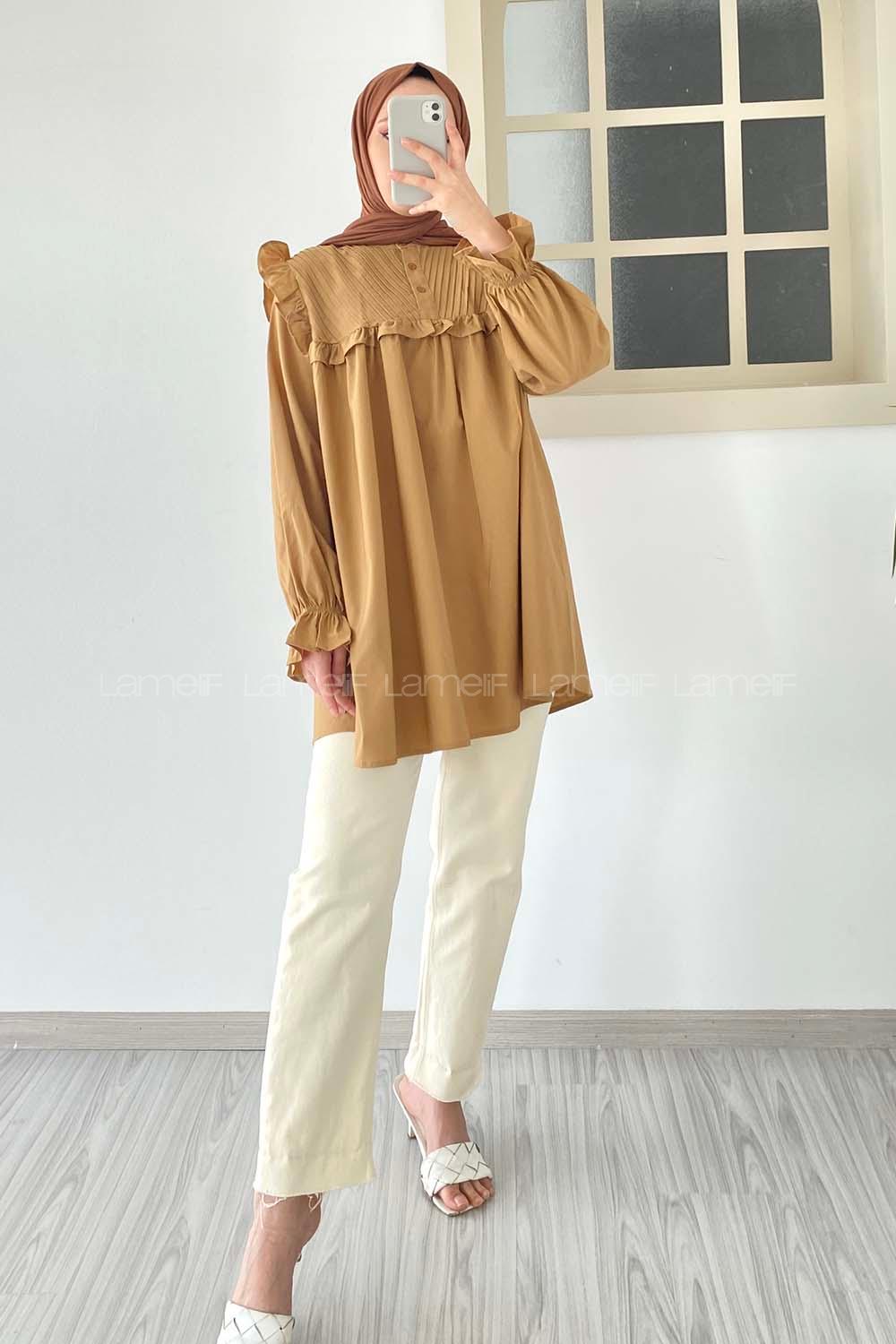 Camel Neck Neck Combed Fabric Unprinted Tunic