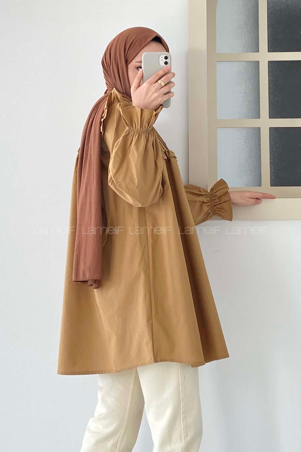 Camel Neck Neck Combed Fabric Unprinted Tunic