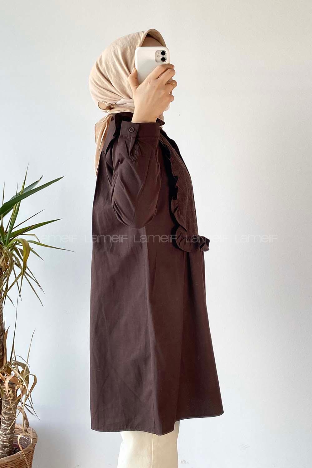 üğmeli Dikiş Detaylı Tunik Acıkahve