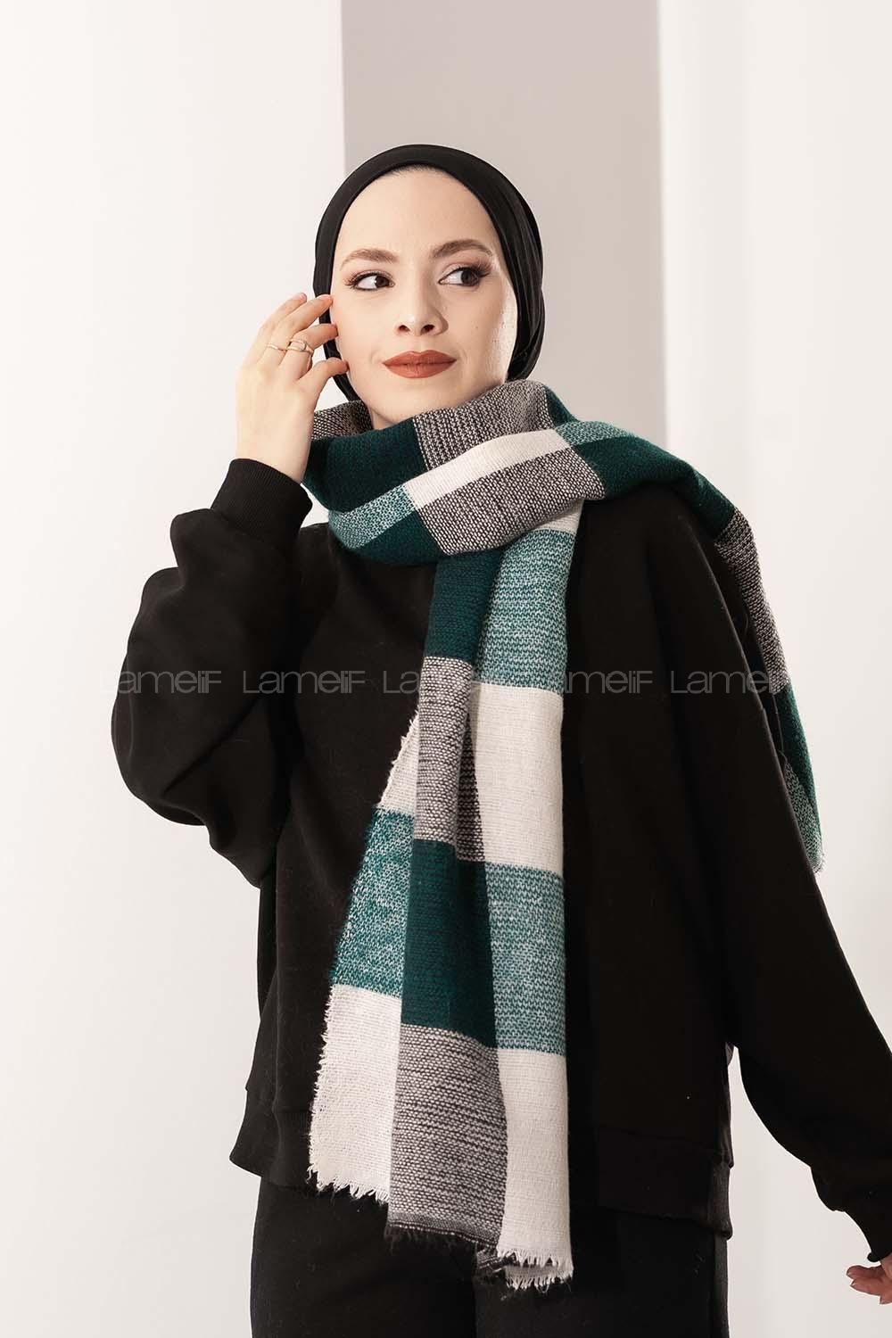 Modalamelif Ekose Kare omuz şal Petrol Yeşili