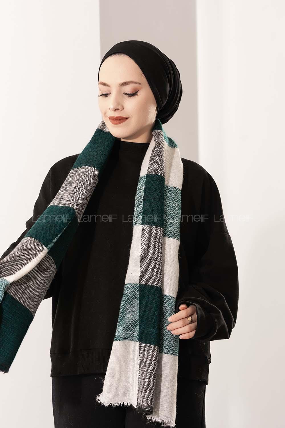 Modalamelif Ekose Kare omuz şal Petrol Yeşili