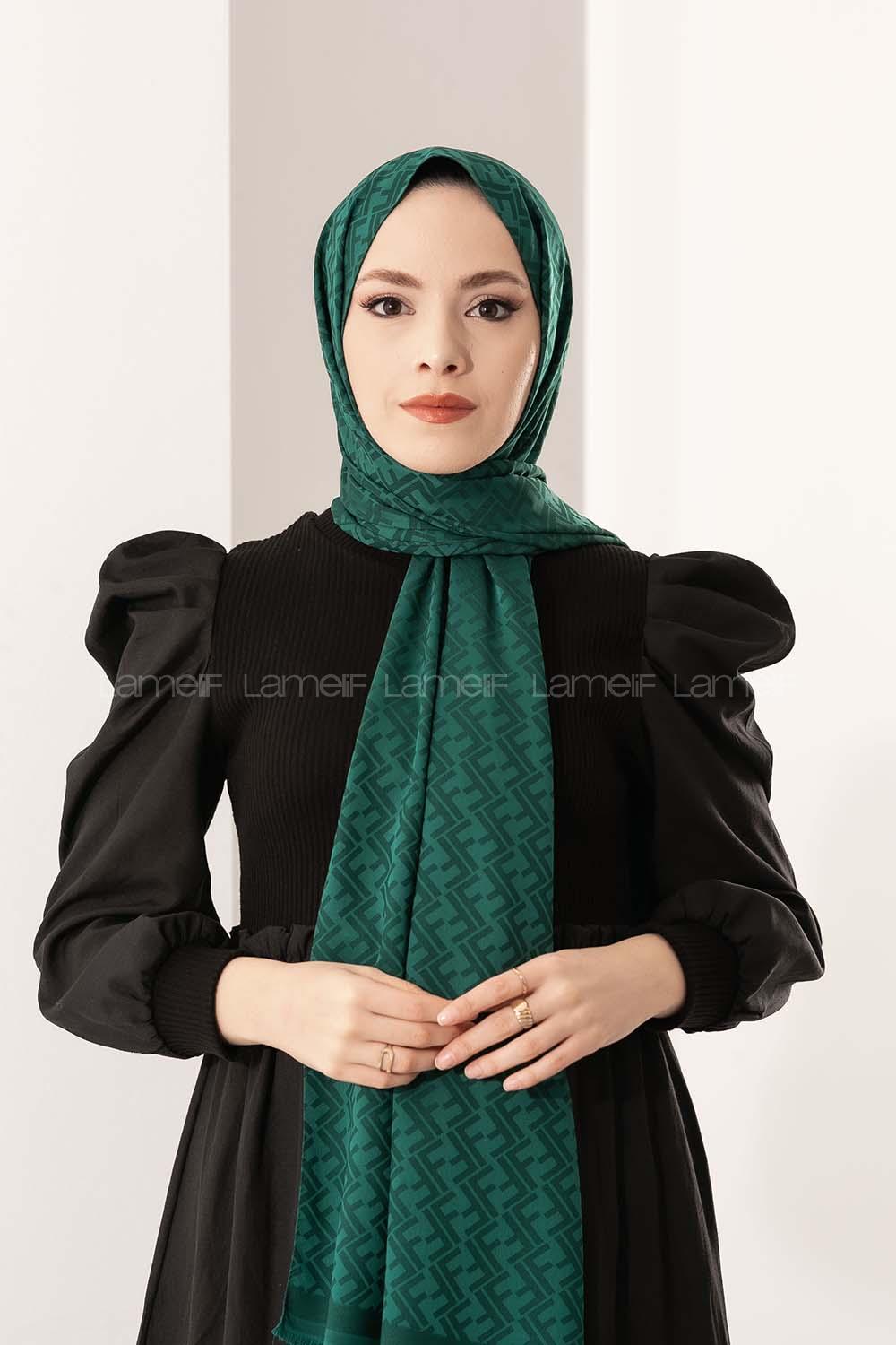 Modalamelif F İpeksi Jakarlı Şal Banetli Yeşili