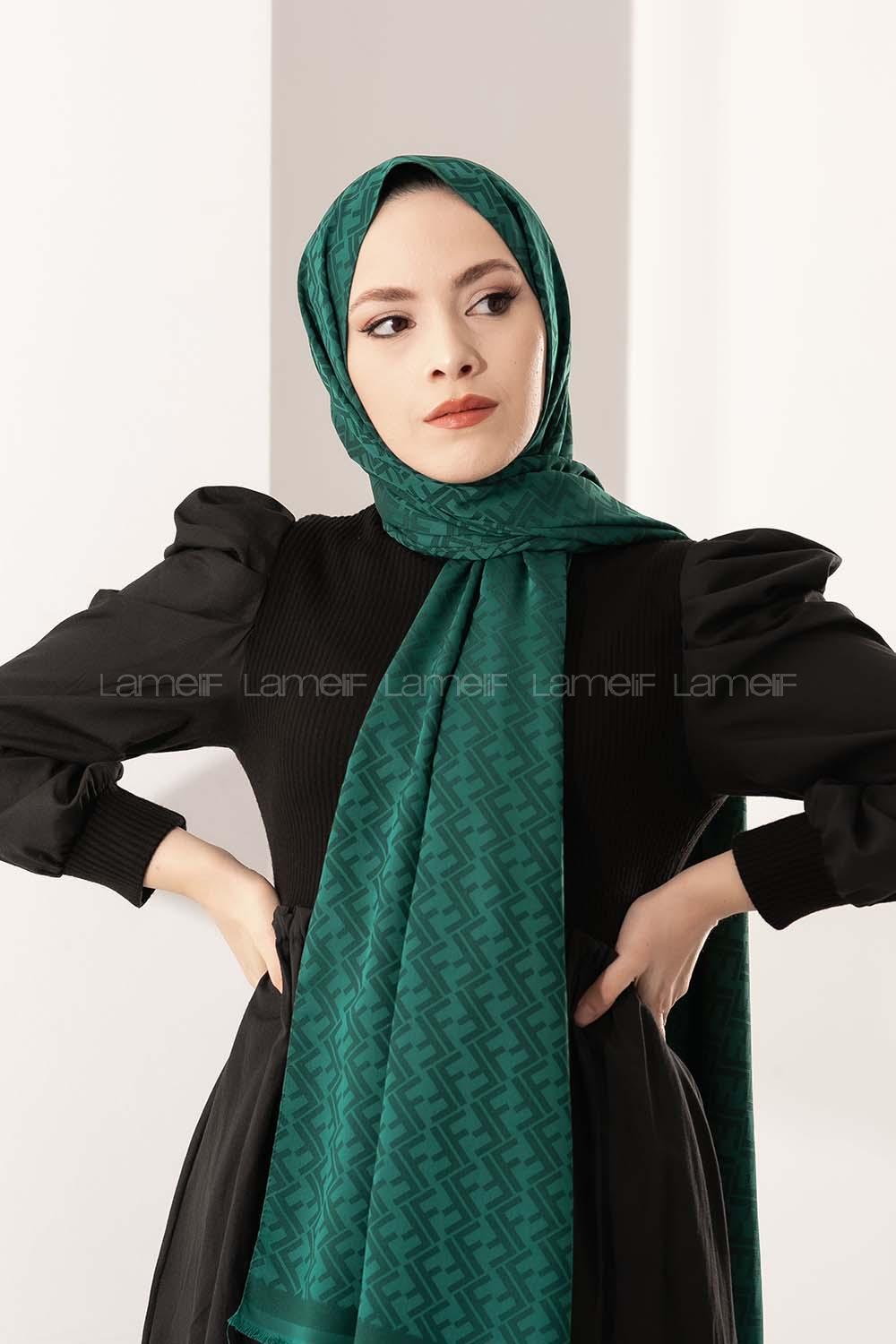 Modalamelif F İpeksi Jakarlı Şal Banetli Yeşili